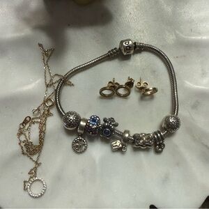 Bundle of pandora bracelet necklace and earrings